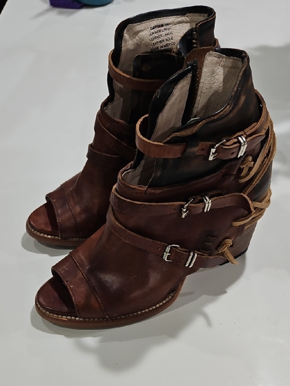 Freebird Carter- Brown Leather Strappy Womens Heeled Boot Size 10